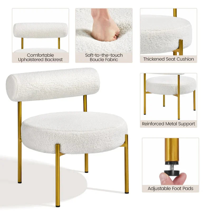 Yaheetech Boucle Gold Metal Legs Accent Chair With Round Padded Seat, White - 252326 4