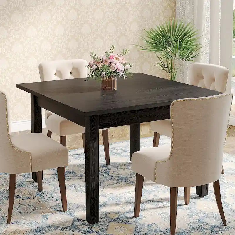 39.4 Inches Square 2-4 People Dining Table with Solid Wood Legs for Living Room Dining Room 4