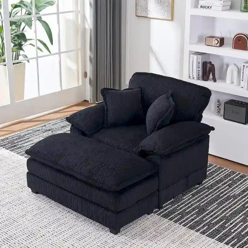 56.9 W Poltrona Oversize con Pouf, Poltrona da Lettura per Camera da Letto, Divano Letto Pigro, Poltrona Reclinabile Singola Moderna Oversize 4