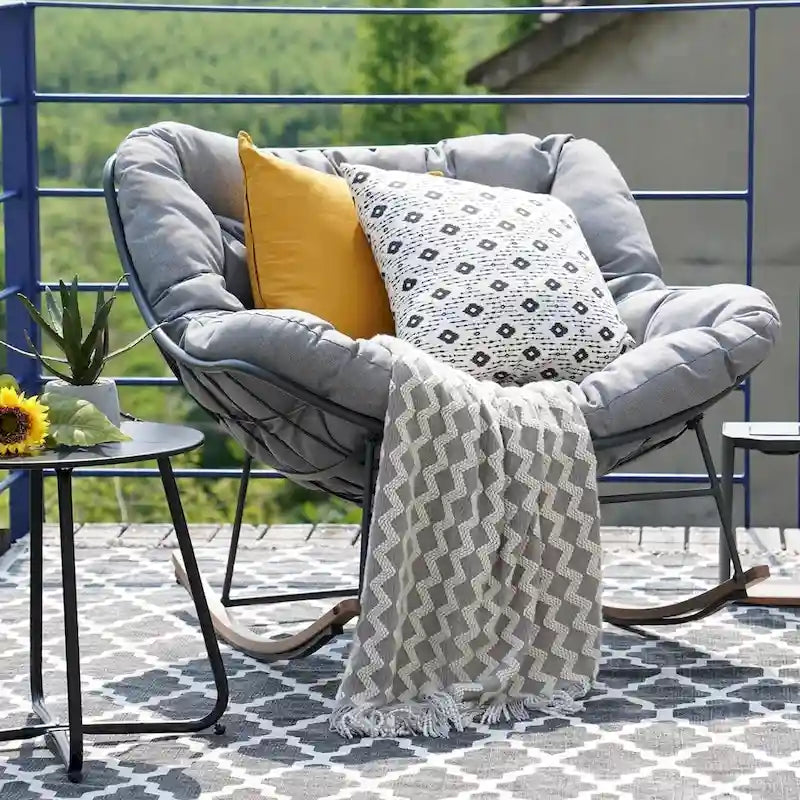 Sedia a dondolo gigante da patio, sedia a forma di uovo per interni ed esterni, in stile libero, con cuscino, poltrona moderna per giardino, cortile 4