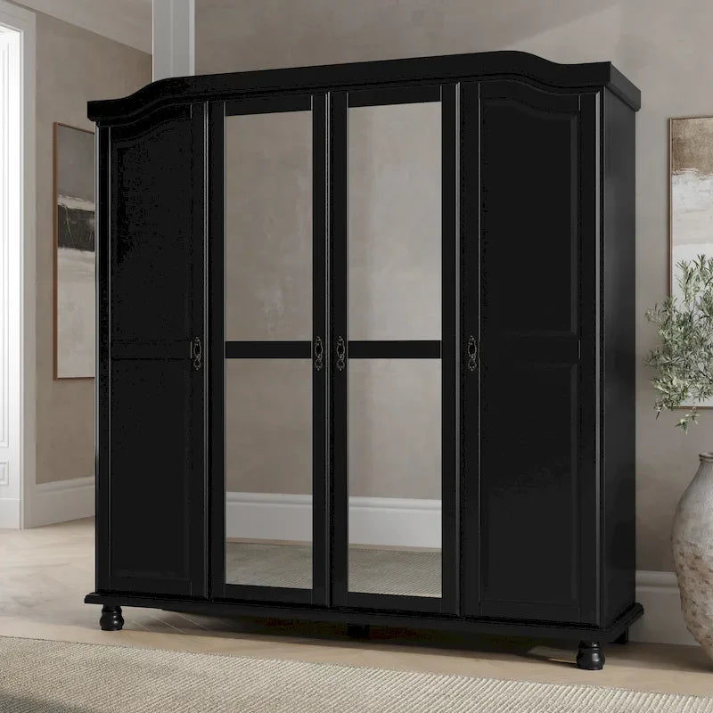 Palace Imports 100% Solid Wood Kyle 4-Door Wardrobe Armoire with Solid Wood or Mirrored Doors 14