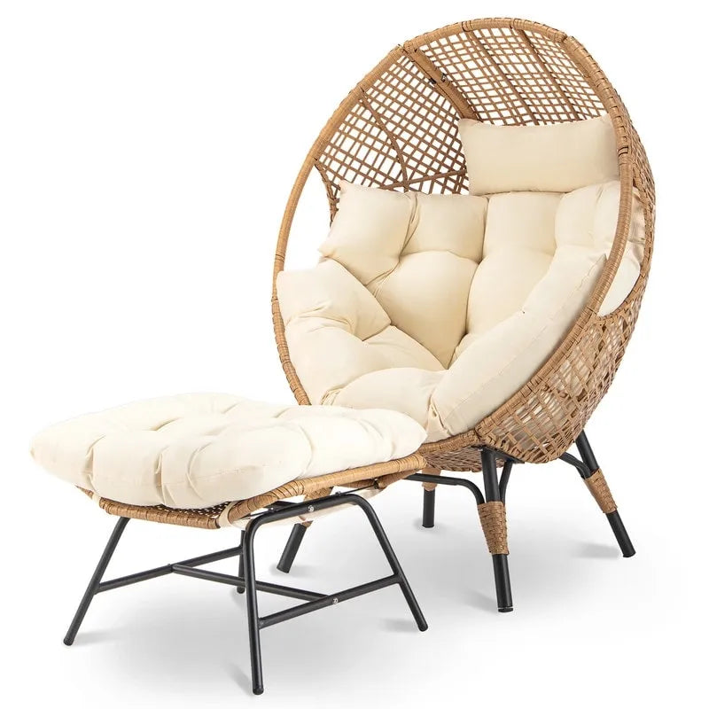 FINCATI Indoor Eggs Chair, 440 lbs Egg Chair Outdoor, Oversized Egg Chair with Ottoman, Luxury Cozy Egg Chair with Foot Rest 26