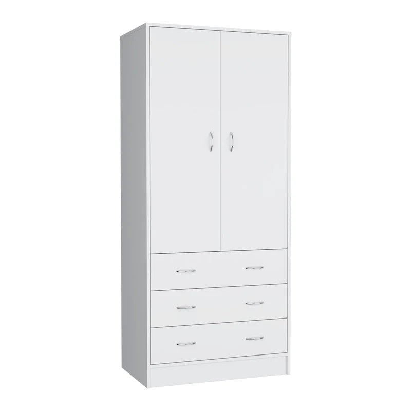 19  Modern Double-door Armoire with 3 Drawers and 1 Hanging Rod for Bedroom 10