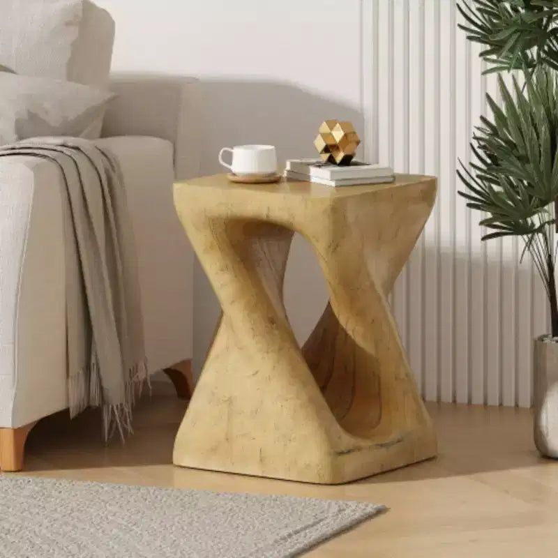 Twist Shape Side Table, Wood-like texture, Natural Color