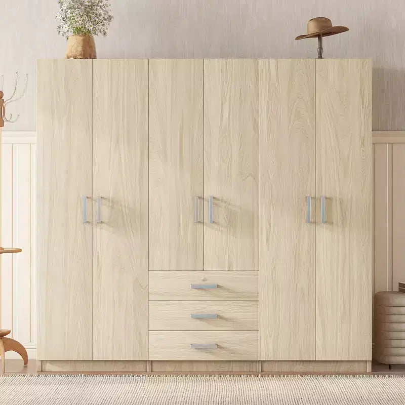 Whisen 6-Doors Wooden Wardrobe Storage for Bedroom, with Big Drawers