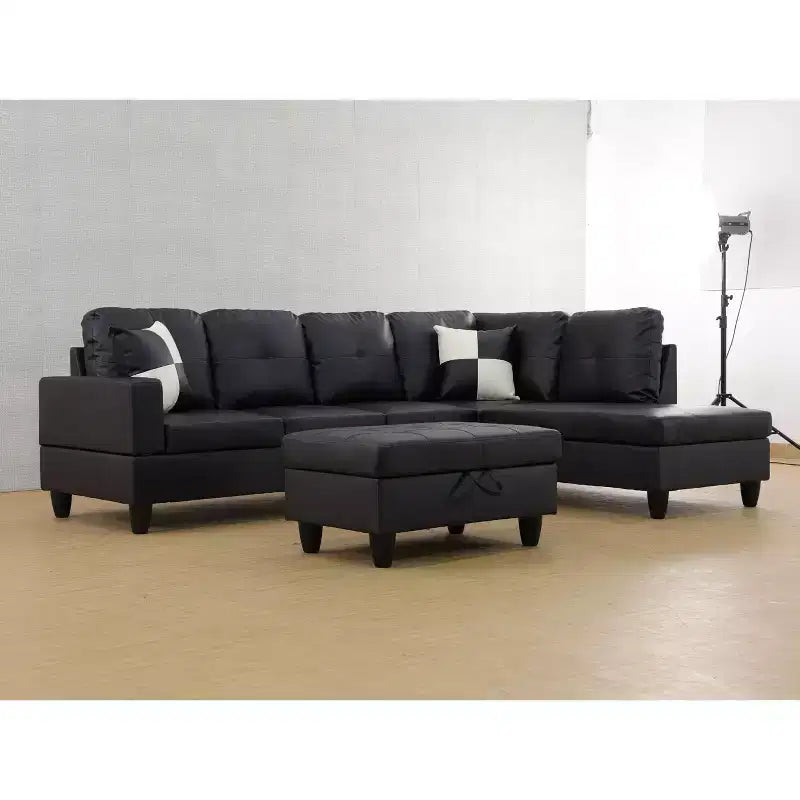 Divano componibile contemporaneo in pelle nera 4