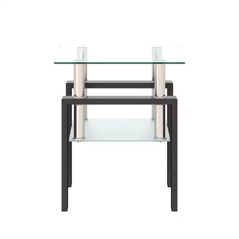 Tavolino da tè/caffè/d'appoggio moderno in vetro temperato, quadrato, per soggiorno, trasparente/nero 5