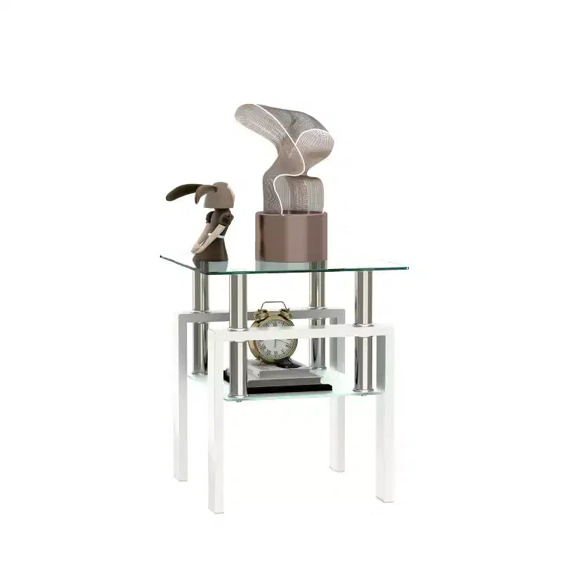 Tavolino da tè/caffè/d'appoggio moderno in vetro temperato, quadrato, per soggiorno, trasparente/nero 9
