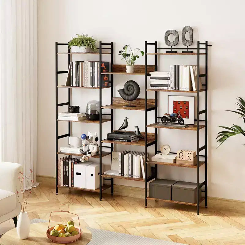5 Tier Book Shelf, Vintage Storage Rack with Open Shelves, Metal Frame, Freestanding Storage Shelf, for Living Room, Home, Office