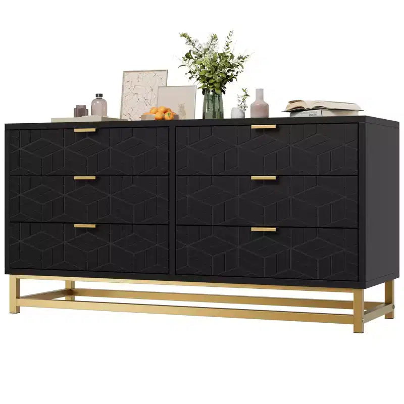 Dresser for Bedroom, 53.5 Large Dresser Organizer, 6 Drawer Dresser with Golden Metal Handle and Legs, Dressers with Drawers 4