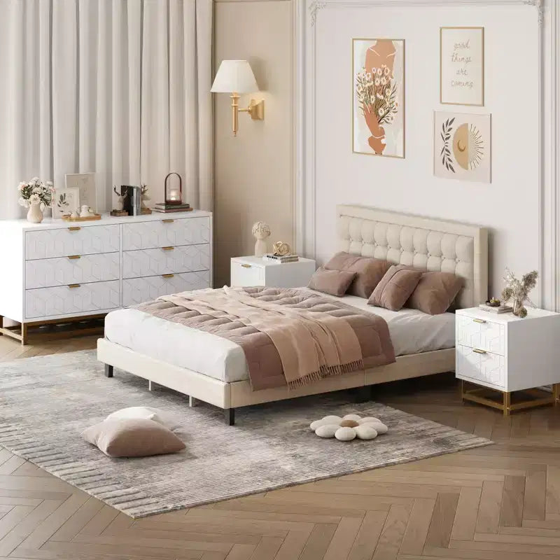 Dresser for Bedroom, 53.5 Large Dresser Organizer, 6 Drawer Dresser with Golden Metal Handle and Legs, Dressers with Drawers 8