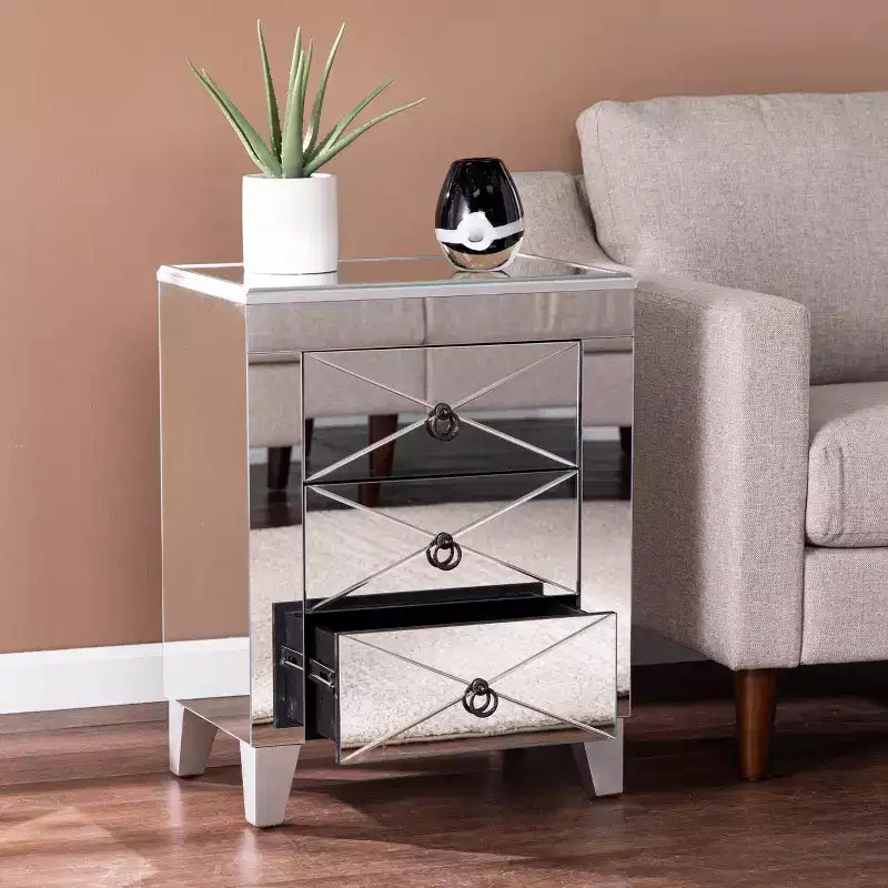 Tavolino con cassetti Cresheim Mirrored - Argento - SEI