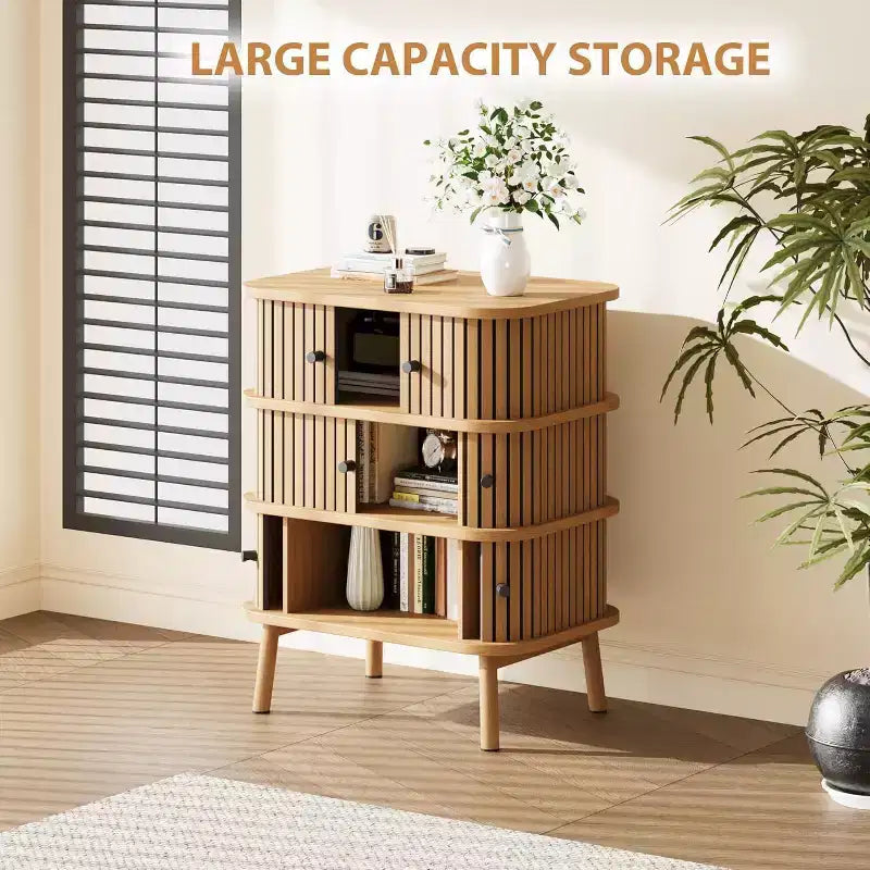 Cassettiera a 3 cassetti, comò per camera da letto, cassettiera spaziosa in vimini con maniglie nere opache e gambe in legno per armadio, corridoio, stile naturale 3
