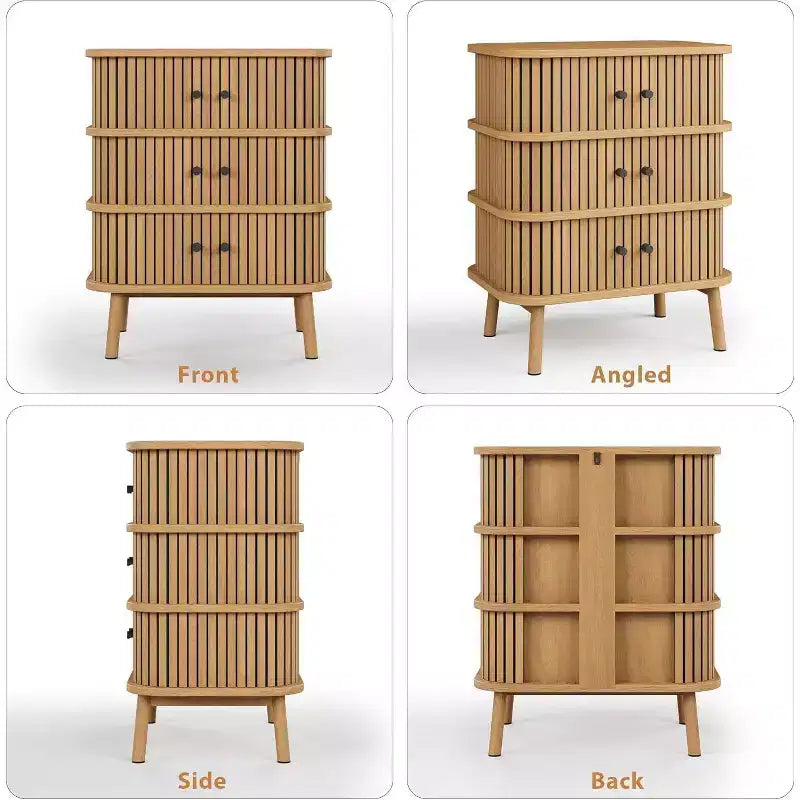 Cassettiera a 3 cassetti, comò per camera da letto, cassettiera spaziosa in vimini con maniglie nere opache e gambe in legno per armadio, corridoio, stile naturale 5