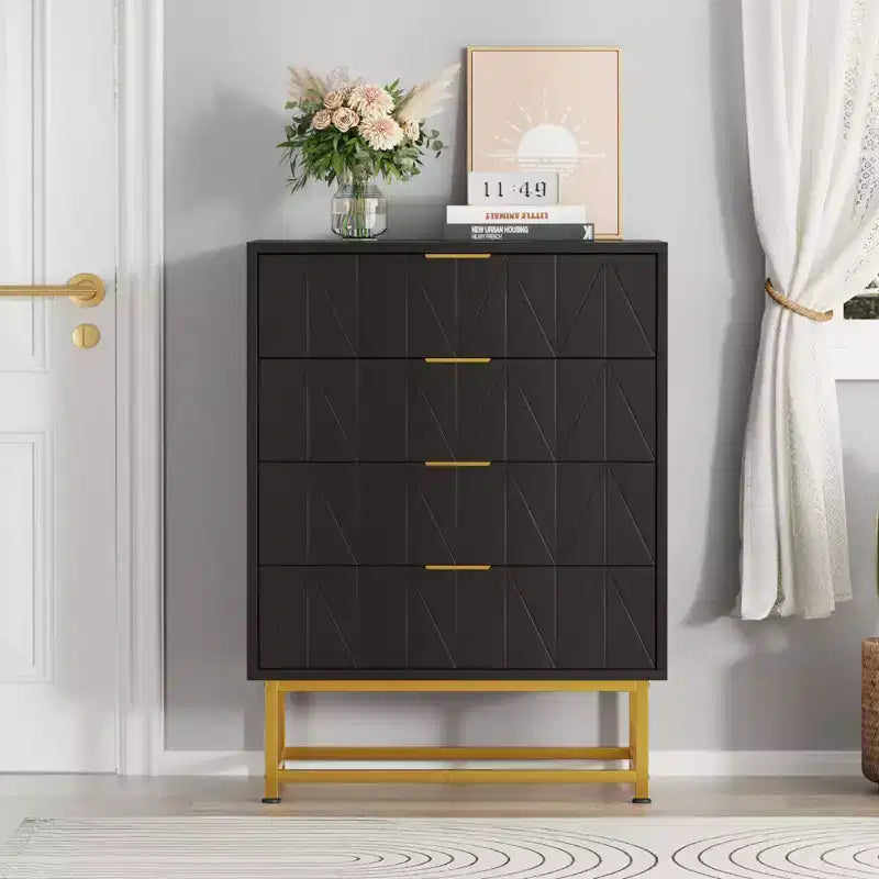 4-Drawer Fabric Dresser for Bedroom, Small Storage Chest with Wood Top, Modern Nightstand End Table