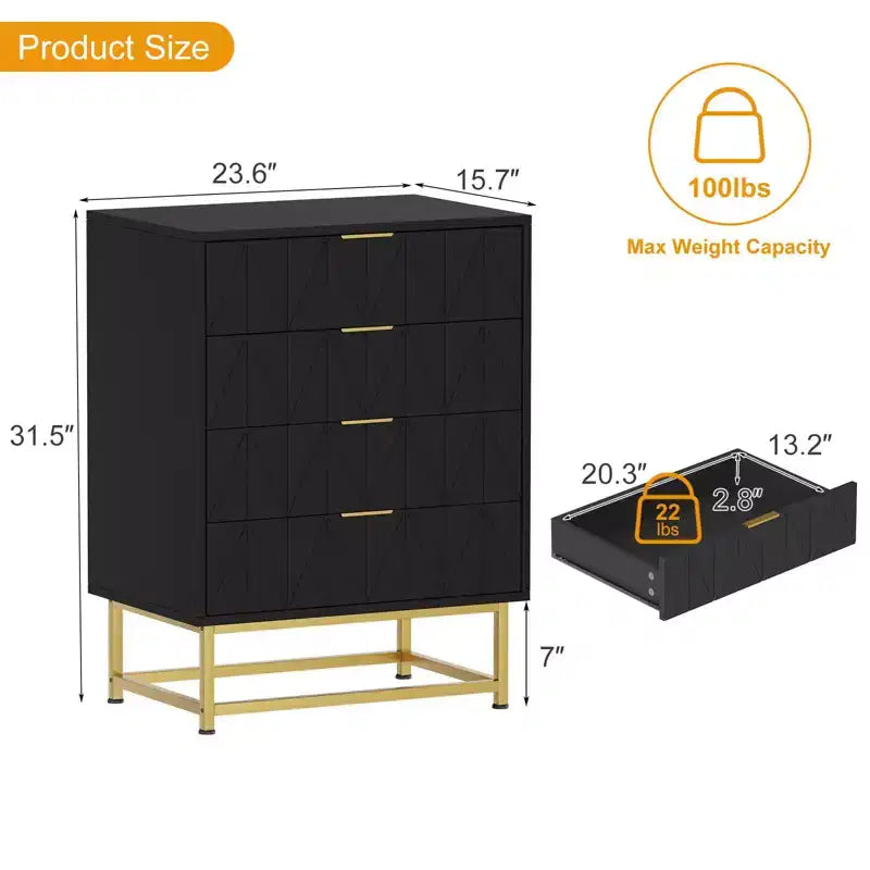 4-Drawer Fabric Dresser for Bedroom, Small Storage Chest with Wood Top, Modern Nightstand End Table 3