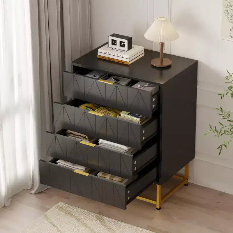 4-Drawer Fabric Dresser for Bedroom, Small Storage Chest with Wood Top, Modern Nightstand End Table 4