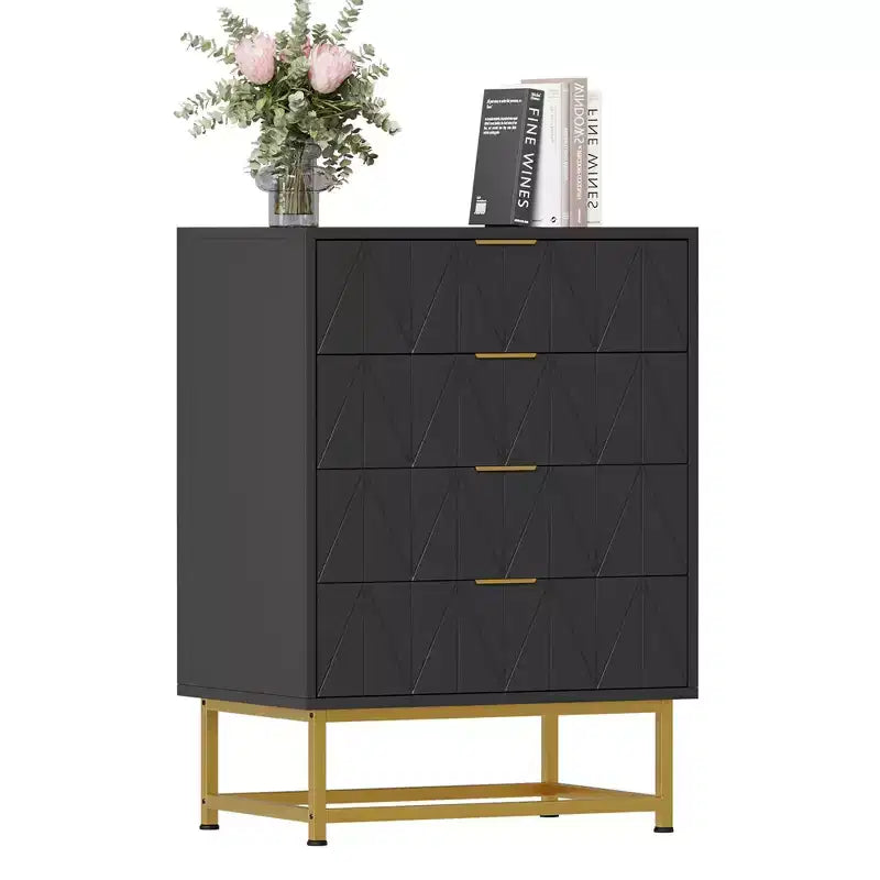 4-Drawer Fabric Dresser for Bedroom, Small Storage Chest with Wood Top, Modern Nightstand End Table