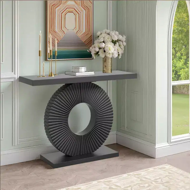 Consolle da Ingresso MAYEERTY Elegante e Ordinata, Tavolo Display con Piano a Texture Astratta per Oggetti da Collezione 3