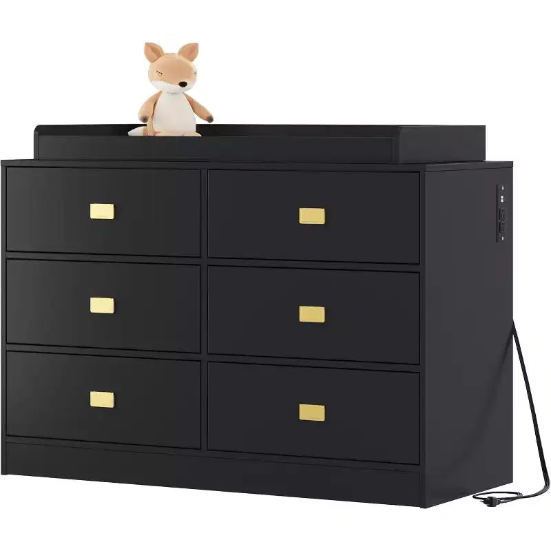 Dresser for Bedroom with 6 Drawers, Changing Table Dresser, Soft Pad & Removable Top, Baby Dressers with Changing Table Top for Nursery