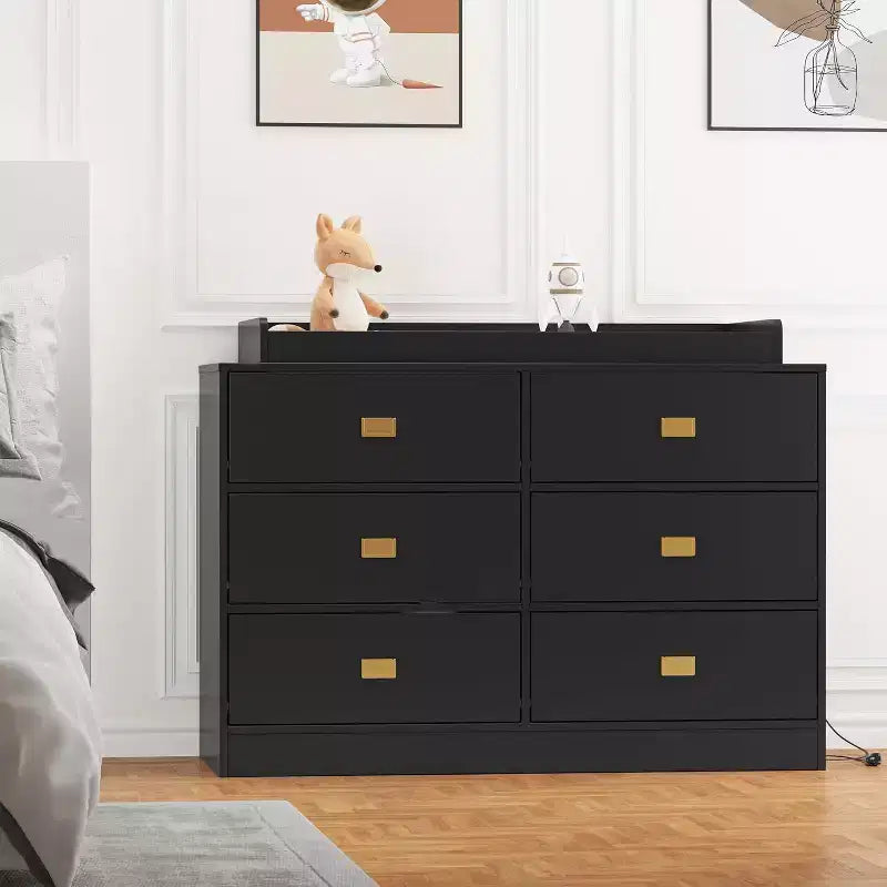 Dresser for Bedroom with 6 Drawers, Changing Table Dresser, Soft Pad & Removable Top, Baby Dressers with Changing Table Top for Nursery