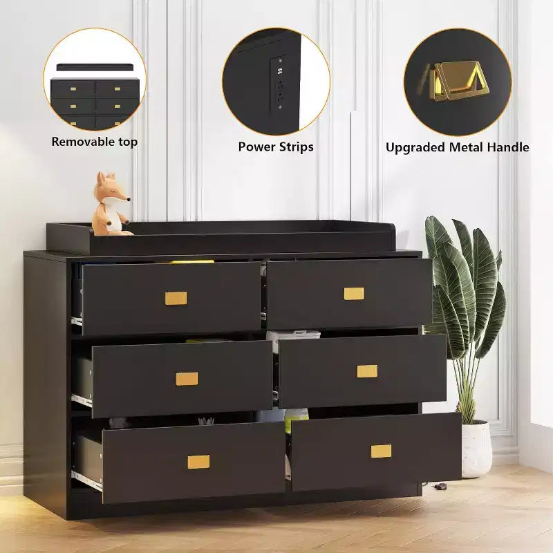 Dresser for Bedroom with 6 Drawers, Changing Table Dresser, Soft Pad & Removable Top, Baby Dressers with Changing Table Top for Nursery 3