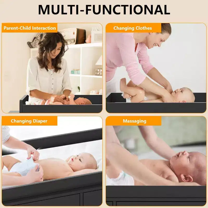 Dresser for Bedroom with 6 Drawers, Changing Table Dresser, Soft Pad & Removable Top, Baby Dressers with Changing Table Top for Nursery 4