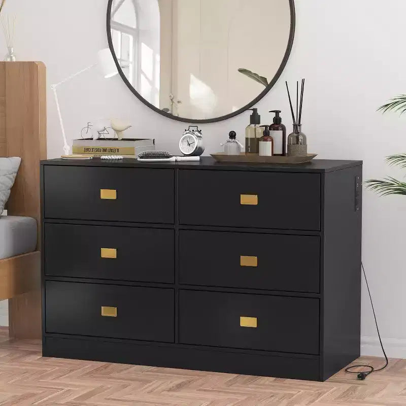Dresser for Bedroom with 6 Drawers, Changing Table Dresser, Soft Pad & Removable Top, Baby Dressers with Changing Table Top for Nursery 5