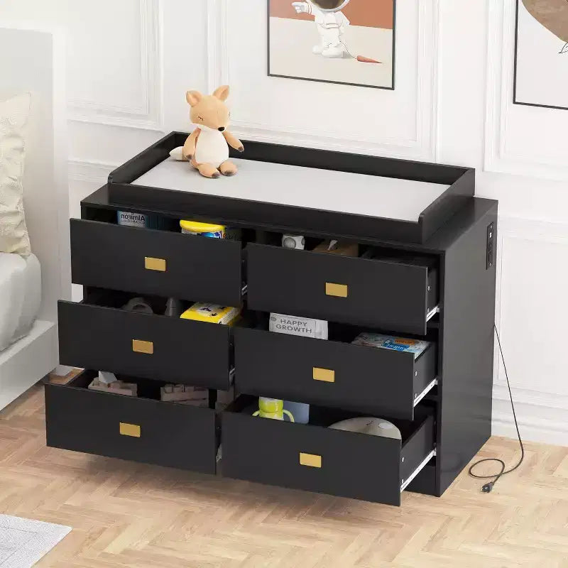 Dresser for Bedroom with 6 Drawers, Changing Table Dresser, Soft Pad & Removable Top, Baby Dressers with Changing Table Top for Nursery 7