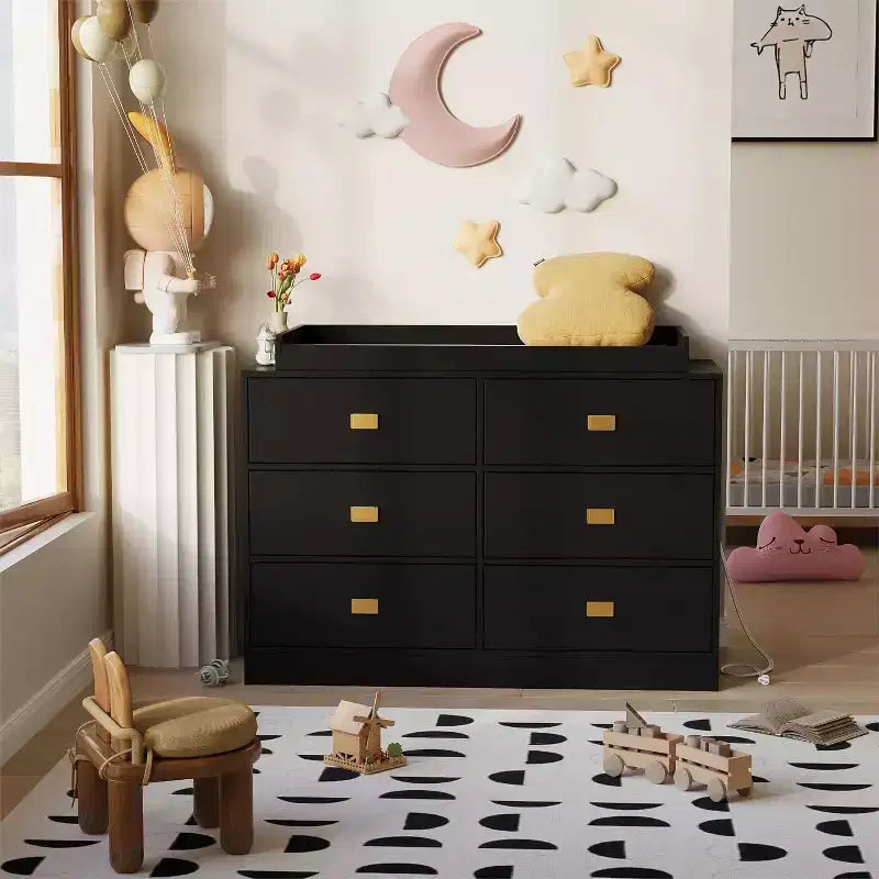 Dresser for Bedroom with 6 Drawers, Changing Table Dresser, Soft Pad & Removable Top, Baby Dressers with Changing Table Top for Nursery 8