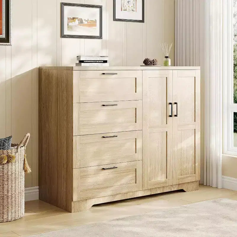 Acekool 2-Door Wardrobe Dresser  Closet Armoire with 4 Drawers & Hanging Rod 12