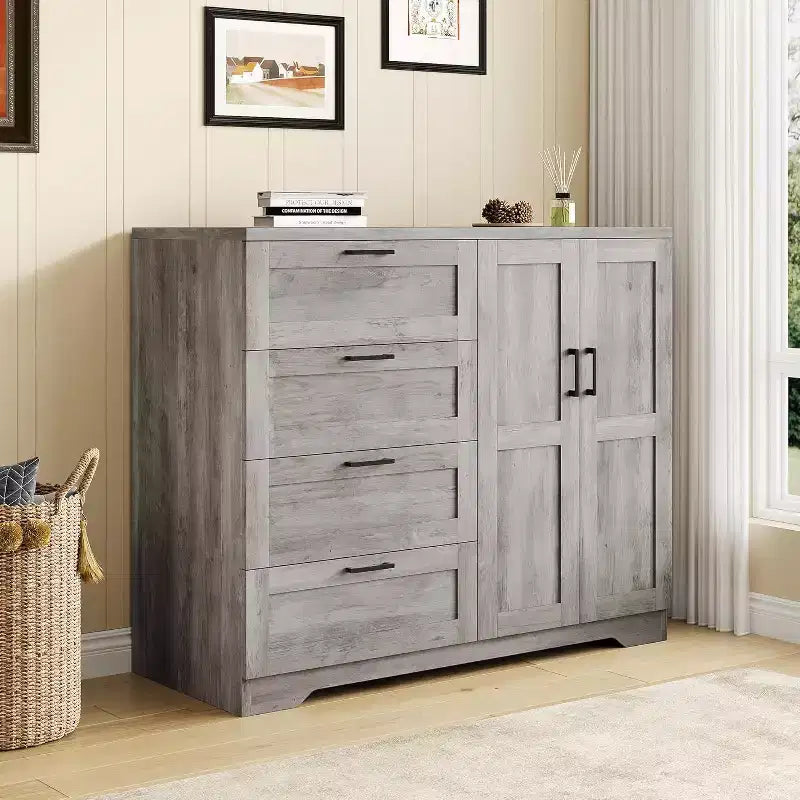 Acekool 2-Door Wardrobe Dresser  Closet Armoire with 4 Drawers & Hanging Rod 4