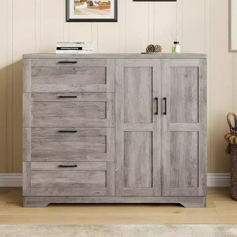 Acekool 2-Door Wardrobe Dresser  Closet Armoire with 4 Drawers & Hanging Rod 8