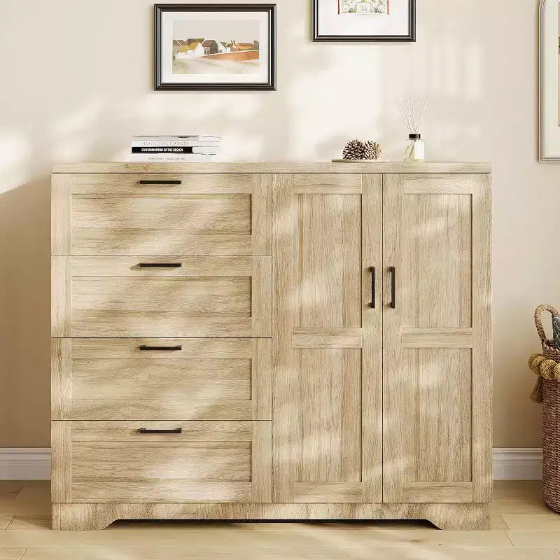 Acekool 2-Door Wardrobe Dresser  Closet Armoire with 4 Drawers & Hanging Rod 9