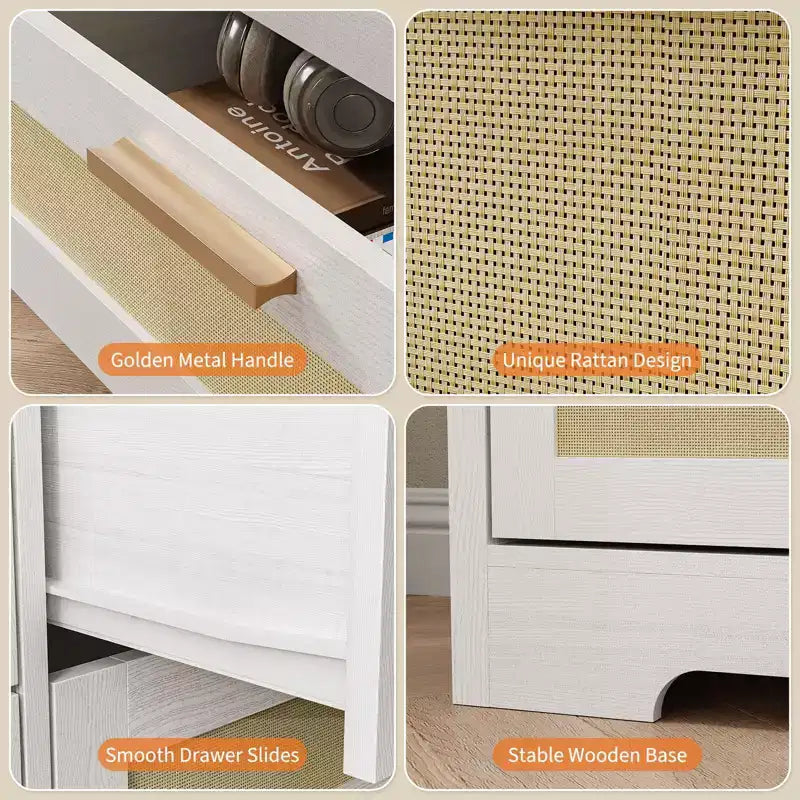 10-Drawer Dresser for Bedroom, Rattan Farmhouse Chest with Handles, Freestanding Wooden Storage Cabinet for Living Room, Closet, Entryway 22