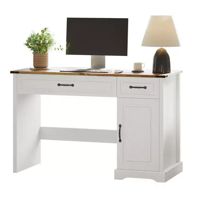 47 Inch Farmhouse Executive Desk, Rustic Home Office Desk with Drawers Storage, Wood Computer Desk Writing Workstation for Home Office & Study