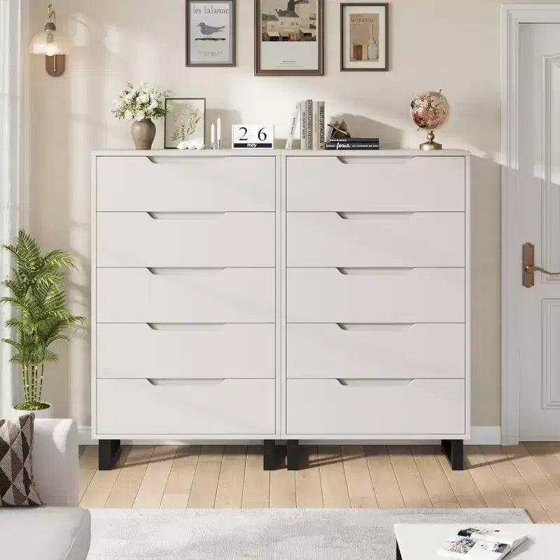 5-Drawer White Bedroom Dressers: 50 Tall Freestanding Vertical Wooden Chest with Storage for Living Room, Hallway & Entryway 3