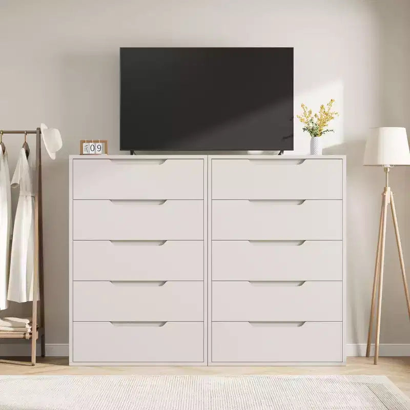 5-Drawer White Bedroom Dressers: 50 Tall Freestanding Vertical Wooden Chest with Storage for Living Room, Hallway & Entryway 8