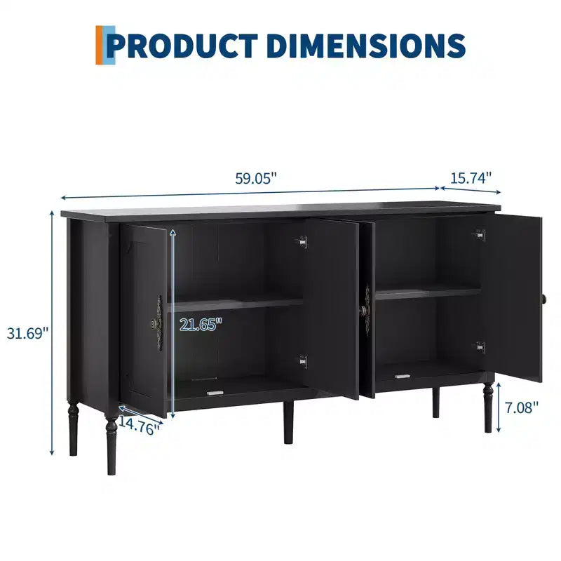 59 Sideboard Buffet Cabinet, Entryway Coffee Bar Cabinet with Adjustable Shelves, Wooden Floor Cupboard Cabinet, Media Console Table