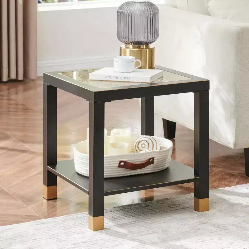 Probe Hues Mid-Century Metal & Glass End Table - Storage Shelf & Sofa-Side Height