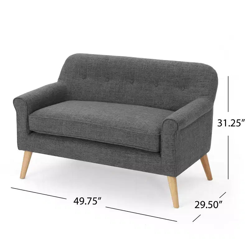 Divanetto Halima in stile moderno di metà secolo GDFStudio con braccioli arrotolati e gambe svasate in legno di Hevea 3