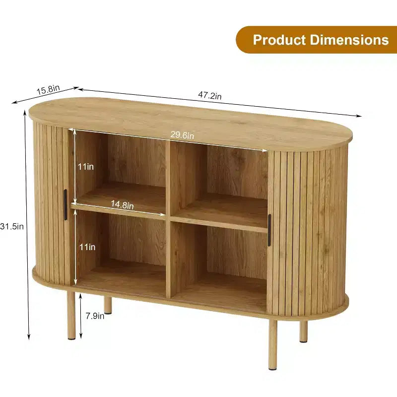 Credenza con ante scorrevoli scanalate da 47", mobile contenitore moderno in legno con ripiani regolabili, per soggiorno, cucina, sala da pranzo 10