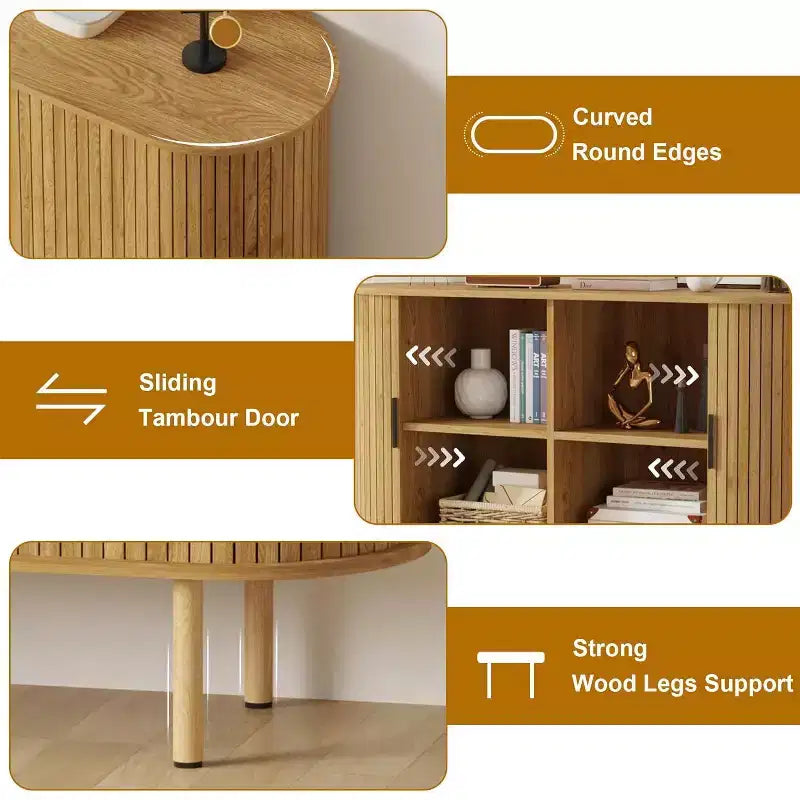Credenza con ante scorrevoli scanalate da 47", mobile contenitore moderno in legno con ripiani regolabili, per soggiorno, cucina, sala da pranzo 11