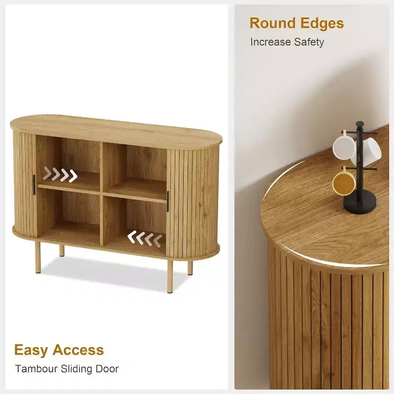 Credenza con ante scorrevoli scanalate da 47", mobile contenitore moderno in legno con ripiani regolabili, per soggiorno, cucina, sala da pranzo 14