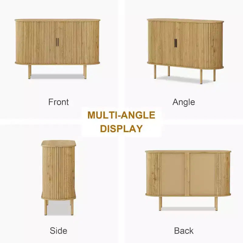 Credenza con ante scorrevoli scanalate da 47", mobile contenitore moderno in legno con ripiani regolabili, per soggiorno, cucina, sala da pranzo 15