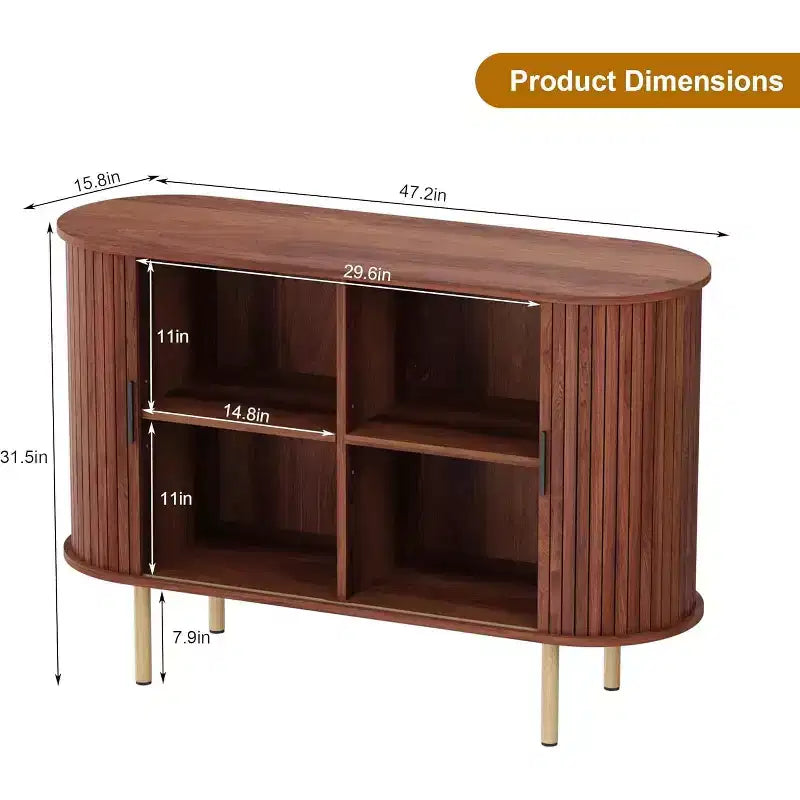 Credenza con ante scorrevoli scanalate da 47", mobile contenitore moderno in legno con ripiani regolabili, per soggiorno, cucina, sala da pranzo