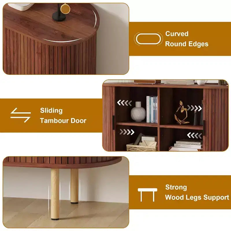 Credenza con ante scorrevoli scanalate da 47", mobile contenitore moderno in legno con ripiani regolabili, per soggiorno, cucina, sala da pranzo 3