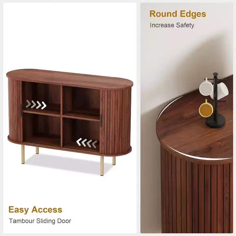 Credenza con ante scorrevoli scanalate da 47", mobile contenitore moderno in legno con ripiani regolabili, per soggiorno, cucina, sala da pranzo 6