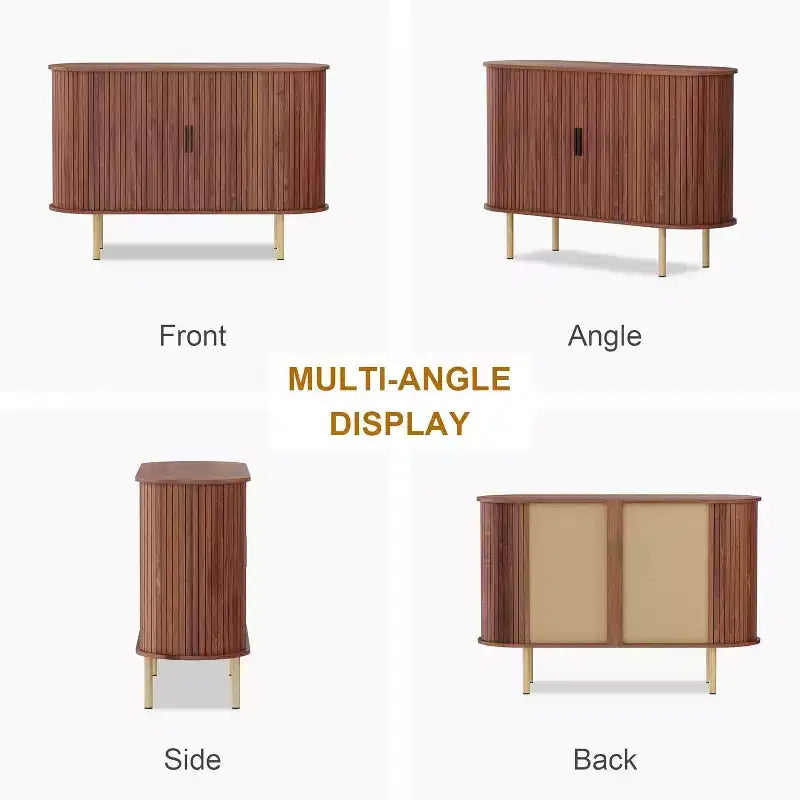Credenza con ante scorrevoli scanalate da 47", mobile contenitore moderno in legno con ripiani regolabili, per soggiorno, cucina, sala da pranzo 7