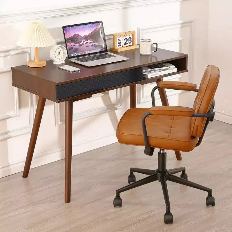 Scrivania per computer da 43 pollici, piccolo tavolo da scrittura per ufficio - Scrivania da lavoro moderna e semplice con cassetto e scomparto aperto, bianca per camera da letto di casa 5